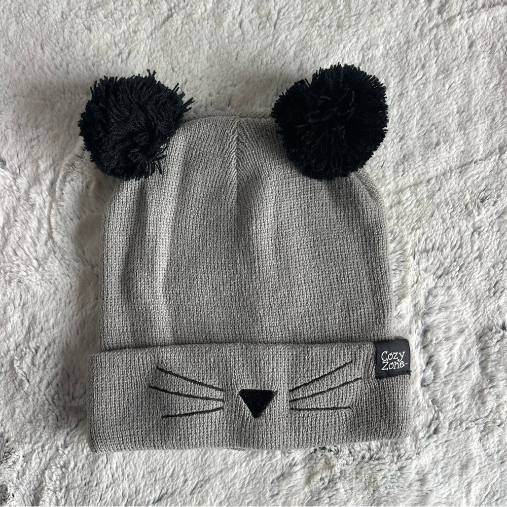 Cozy Zone Gray Knit Cat Ear Beanie For Winter .